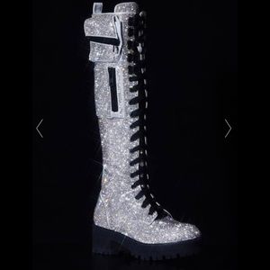 SOLD Dolls Kill Club Exx Icy Bling Brigade Pocket Combat Boots